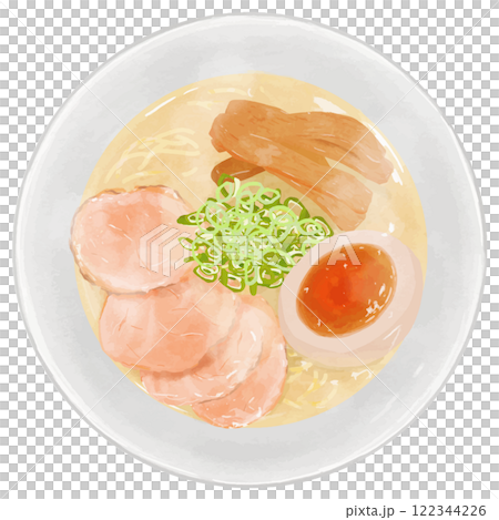 リアルな鶏白湯ラーメンの俯瞰イラスト 122344226