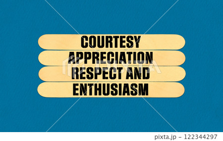 Concept word CARE Courtesy Appreciation Respect and Enthusiasm on beautiful wooden stick. Beautiful Blue Chart Paper Background. Business and Courtesy Appreciation Respect and Enthusiasm concept. Concept word CARE Courtesy Appreciation Respect and Enthusiasm on beautiful wooden stick. Beautiful Blue Chart Paper Background. Business and Courtesy Appreciation Respect and Enthusiasm concept. 122344297