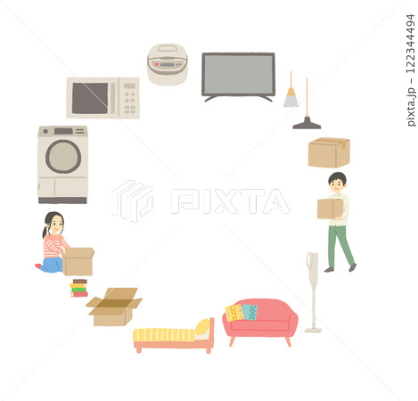 新生活のアイテムイラストのフレーム　背景素材 122344494
