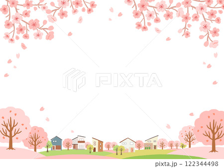 桜の季節の街の風景のイラスト　背景素材 122344498