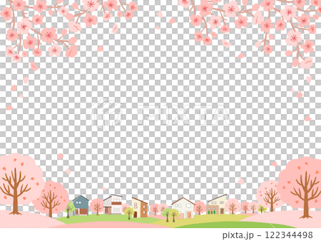 桜の季節の街の風景のイラスト　背景素材 122344498