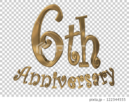 3DCG letters "6th Anniversary/6th Anniversary Mark Sparkling" Gold, Gold 122344555
