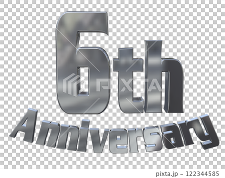3DCG文字「6th Anniversary/6周年マークキラキラ」シルバー,銀 122344585