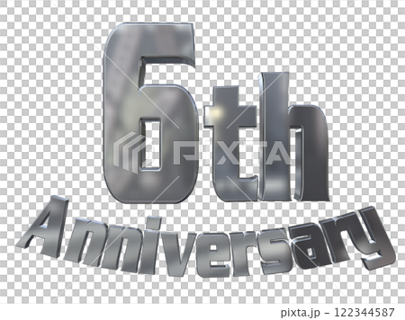 3DCG文字「6th Anniversary/6周年マークキラキラ」シルバー,銀 122344587