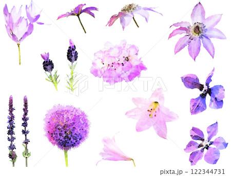 夏の花のイラスト素材セット(紫) 夏の花のイラスト素材セット(紫) 122344731