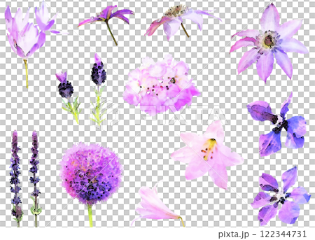 夏の花のイラスト素材セット(紫) 夏の花のイラスト素材セット(紫) 122344731