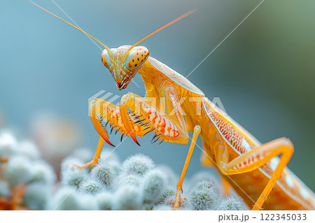 Green and yellow bug with red eyes is standing on a rock. Green and yellow bug with red eyes is standing on a rock. 122345033