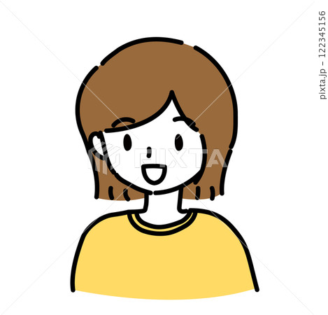 シンプルな線画の若い女性のイラスト シンプルな線画の若い女性のイラスト 122345156