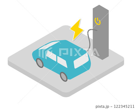 電気自動車を充電しているイメージのアイソメトリックイラスト 122345211