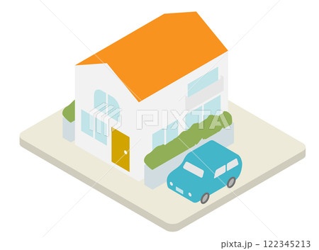 マイカーと家のイメージのアイソメトリックイラスト マイカーと家のイメージのアイソメトリックイラスト 122345213