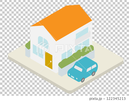 マイカーと家のイメージのアイソメトリックイラスト マイカーと家のイメージのアイソメトリックイラスト 122345213
