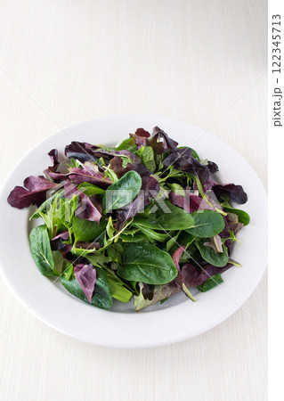 白い皿に盛ったベビーリーフ 122345713