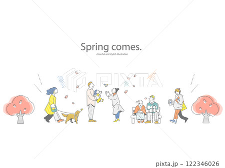 それぞれのライフスタイルで生きる人々　シンプルでお洒落な手描きイラスト 122346026