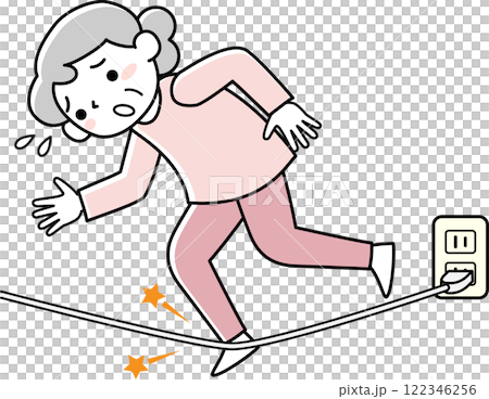 Senior woman tripping over a power cord 122346256