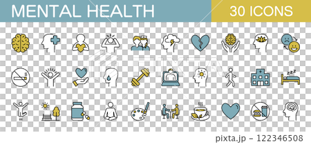 Mental health icon set color 122346508