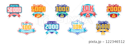 Colorful Thank You Follower Sticker or Label Vector Set 122346512