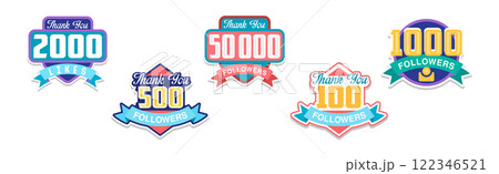 Colorful Thank You Follower Sticker or Label Vector Set 122346521