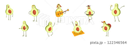 Cute Avocado Character Engaged in Different Activity Vector Set 122346564