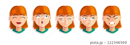 Redhead Woman Head and Avatar with Emotion Vector Set 122346569