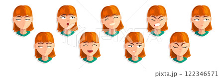 Redhead Woman Head and Avatar with Emotion Vector Set Redhead Woman Head and Avatar with Emotion Vector Set 122346571