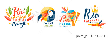 Brazilian Carnival Logo and Bright Label Design Vector Set 122346615