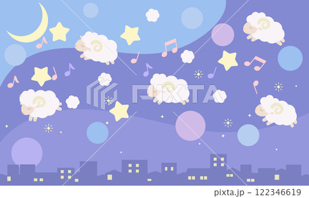 ひつじと星と音符のイラスト 122346619