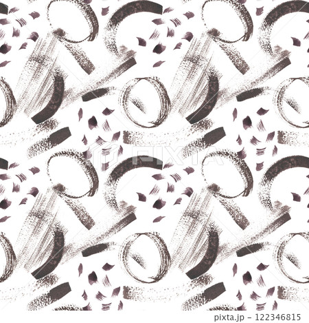 Artistic seamless pattern with textured dark brown brushstrokes isolated. Hand painted expressive design for textiles, wrapping paper, and home decor. Dynamic modern watercolor repeated background. 122346815