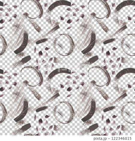 Artistic seamless pattern with textured dark brown brushstrokes isolated. Hand painted expressive design for textiles, wrapping paper, and home decor. Dynamic modern watercolor repeated background. 122346815