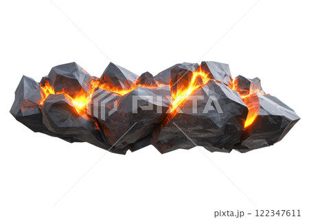 Asteroid belt with glowing orange triangular edges, low poly on a white background 122347611