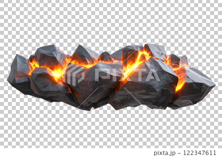 Asteroid belt with glowing orange triangular edges, low poly on a white background 122347611