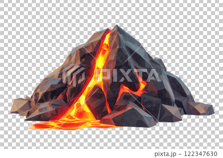 volcano with glowing red lava cracks, low poly on a white background volcano with glowing red lava cracks, low poly on a white background 122347630