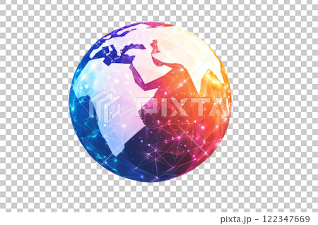 Planet made of glowing geometric patterns, floating low poly on a white background 122347669