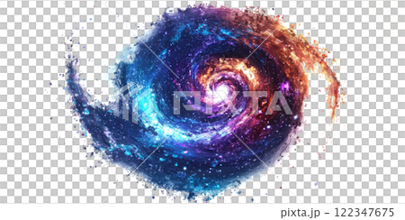 Spiral galaxy with glowing fractal arms, drifting in white space. low poly on a white background 122347675
