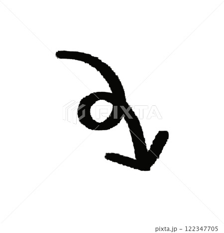 手描き　線画　黒いぐるっと下向き矢印のイラスト 122347705