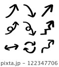 手描き　線画　いろんな黒い矢印のイラスト 122347706