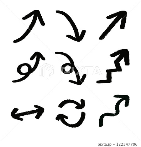 手描き　線画　いろんな黒い矢印のイラスト 122347706