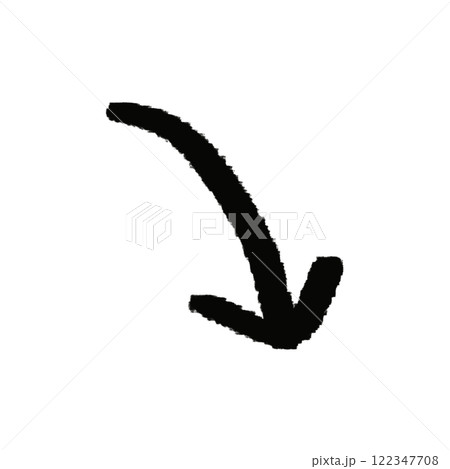 手描き　線画　黒い下向き矢印のイラスト 122347708