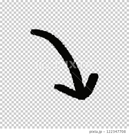 手描き　線画　黒い下向き矢印のイラスト 122347708