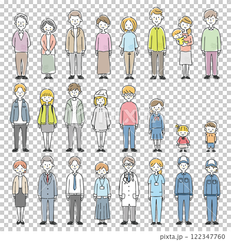 Full-body illustrations of various people Full-body illustrations of various people 122347760