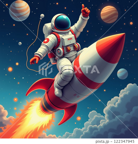Astronaut riding a rocket 122347945
