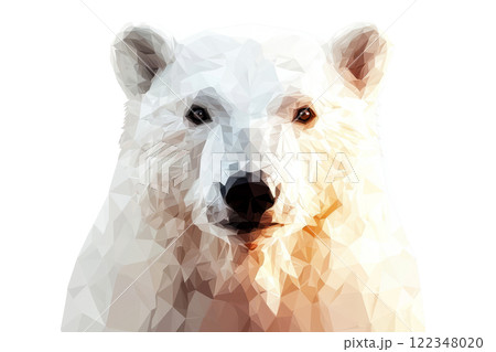 Low poly polar bear face with geometric accents glowing on clean white background. Low poly polar bear face with geometric accents glowing on clean white background. 122348020