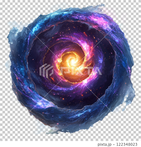 Spiral galaxy with glowing fractal arms, drifting in white space. low poly on a white background 122348023