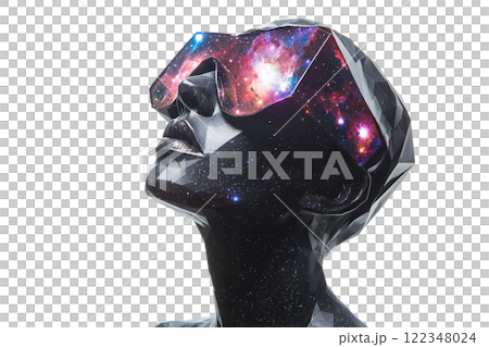 stargazer with glowing patterns of distant galaxies inside the eyes, low poly on a white background 122348024
