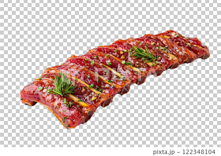 Pork ribs rack, marinated and placed on a white background 122348104