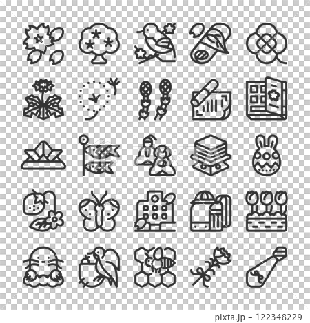 春のモチーフとイベント アイコン セット 春のモチーフとイベント アイコン セット 122348229