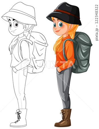 Adventurous Girl with Backpack Illustration Adventurous Girl with Backpack Illustration 122348322