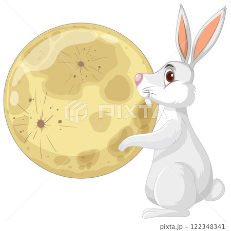 Rabbit and New Moon Illustration 122348341