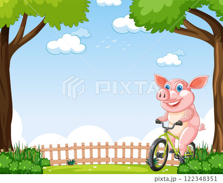 Pig Riding Bicycle in Sunny Park Pig Riding Bicycle in Sunny Park 122348351