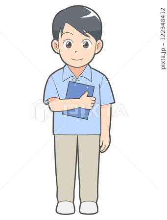男性介護士　バインダー持ち 122348412