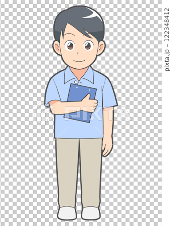 男性介護士　バインダー持ち 122348412